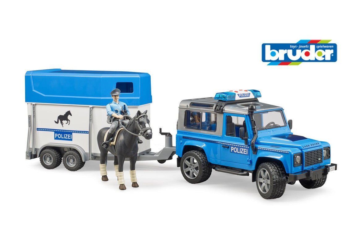 Land Rover Defender Police vehicle, horse trailer, horse and policeman