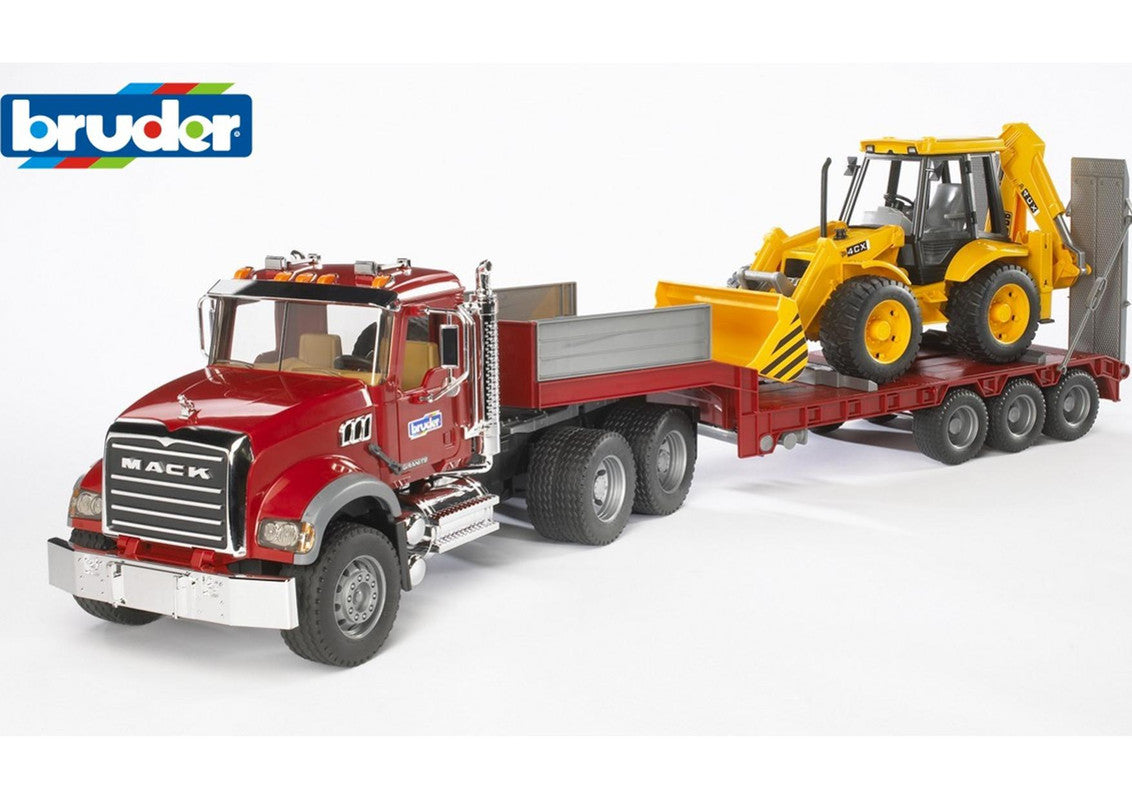 MACK Granite Low loader truck with JCB 4CX Backhoe loader