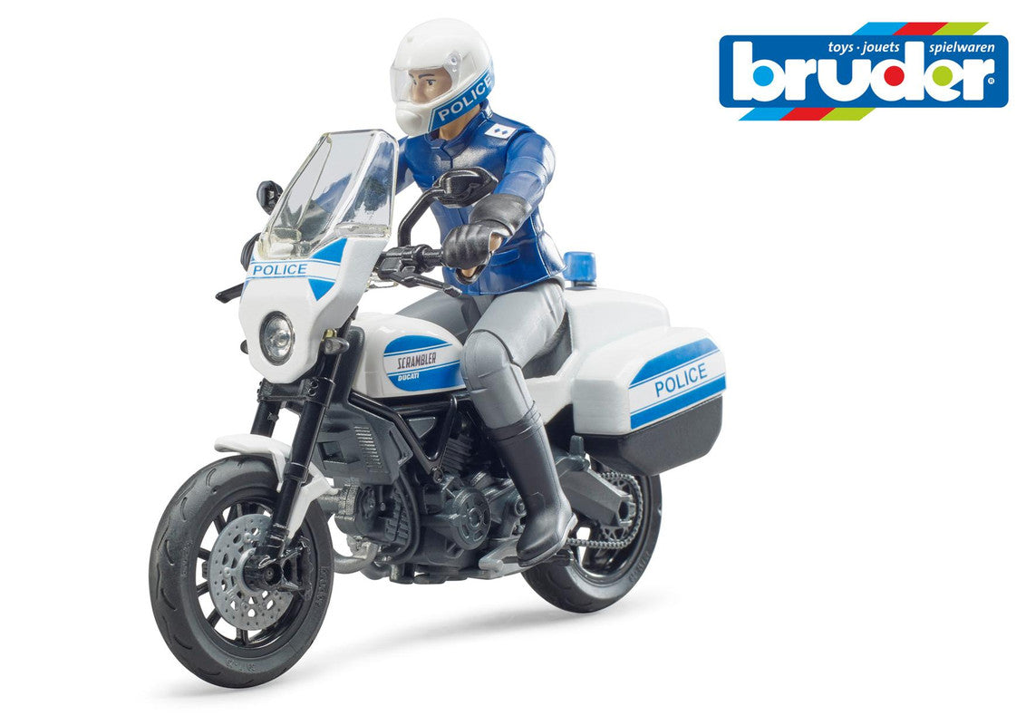 bworld Scrambler Ducati police motorbike and policeman