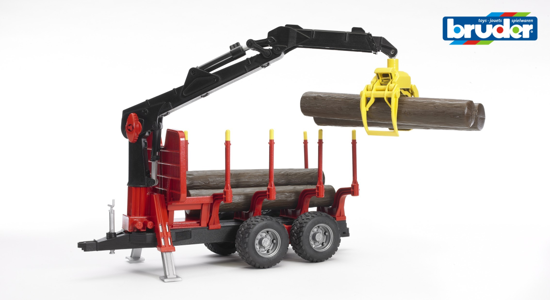Forestry trailer with loading crane, 4 trunks and grab