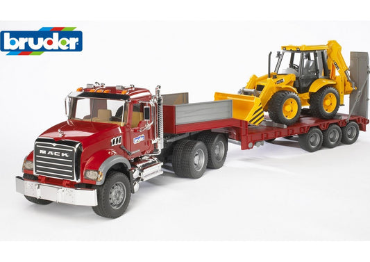 MACK Granite Low loader truck with JCB 4CX  Backhoe loader