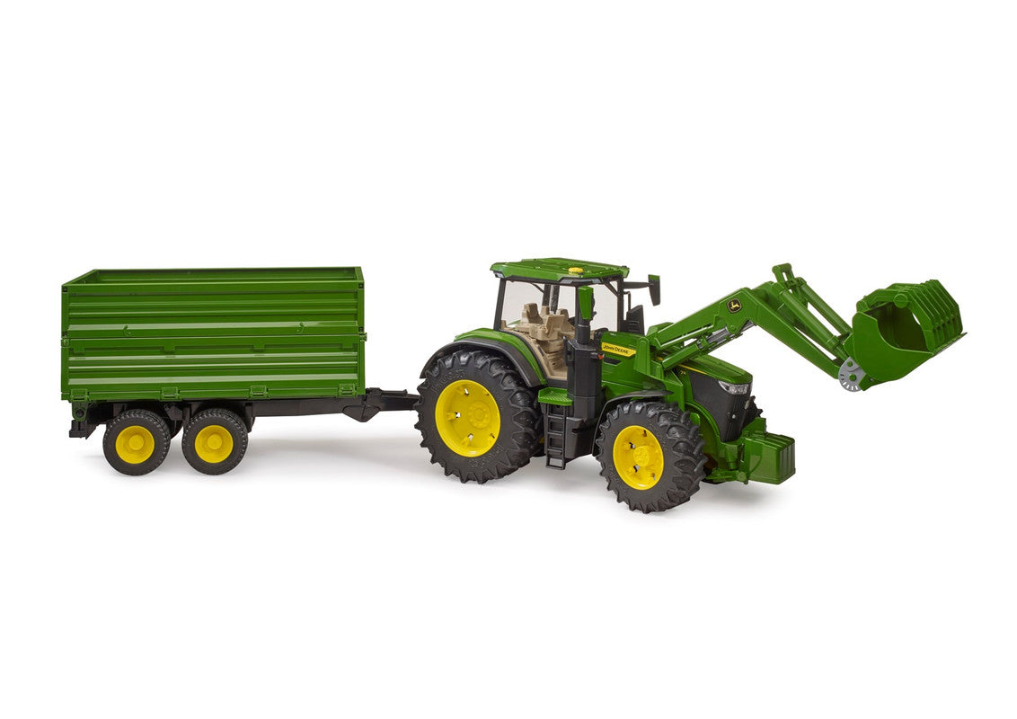 John Deere 7R 350 with frontloader and 
tandemaxle tipping trailer